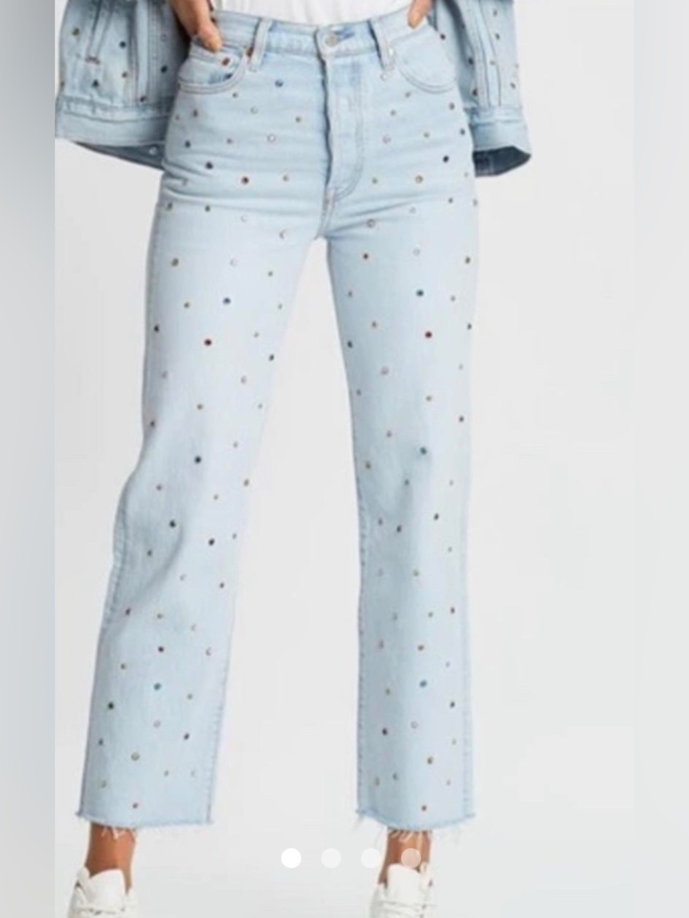 Levi's Women’s Ribcage Straight Ankle Jeans Embellished Multicolored Rhinestone